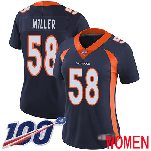 Women Denver Broncos #58 Von Miller Navy Blue Alternate Vapor Untouchable Limited Player 100th Season Football NFL Jersey->women nfl jersey->Women Jersey
